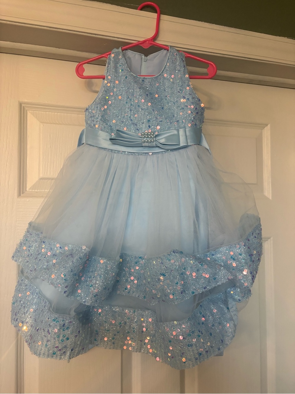 Source Unknown Light Blue Sequin Bow Tulle Formal Dress for Girls